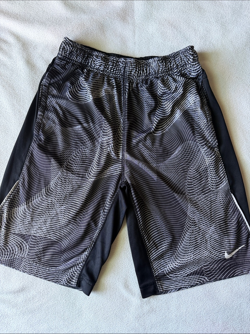 Nike Black Athletic Shorts with White Wave Graphic
